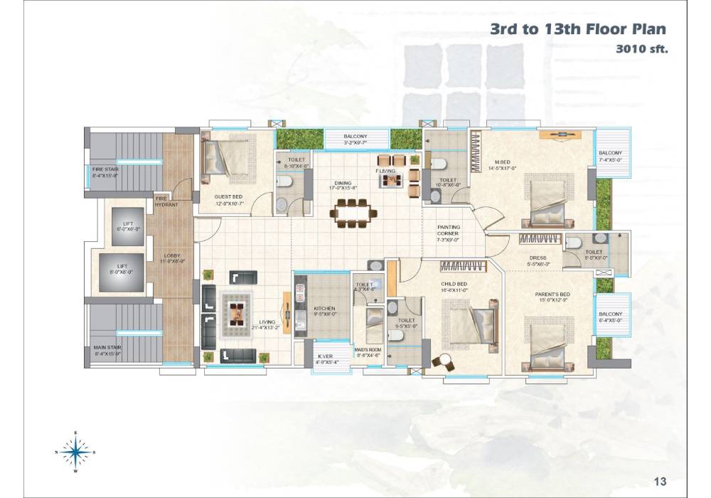 Assure Marjan Kuthir 3rd to 13th Floor Plan