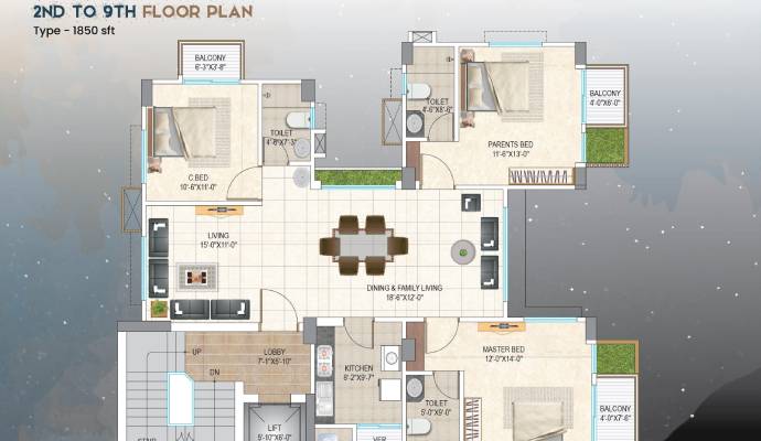 Assure Niharika 2nd To 9th Floor Plan