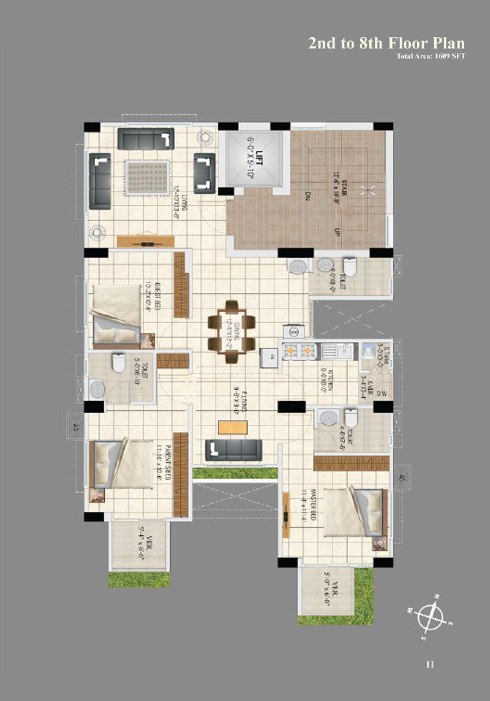 Assure Prince Villa 2nd to 8th Floor Plan