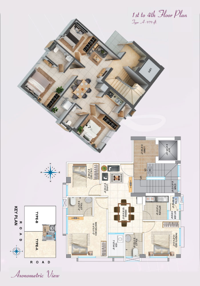 Assure Rhyme 1st to 4th Floor Plan Axonometric View Type - A