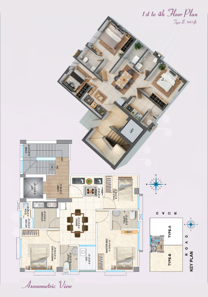 Assure Rhyme 1st to 4th Floor Plan Axonometric View Type - A