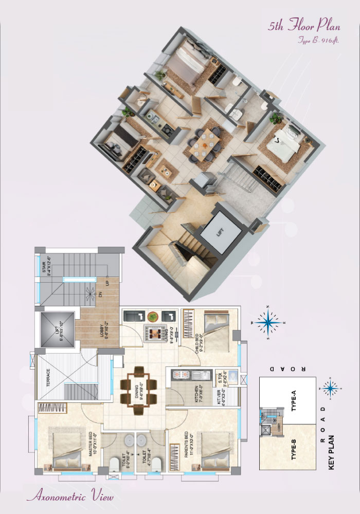 Assure Rhyme 5th Floor Plan Axonometric View Type - B