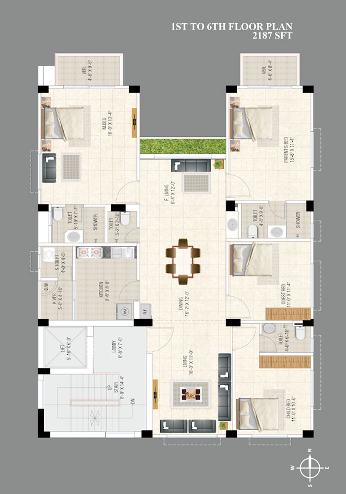 ASSURE Shapla 1st to 6th Floor Plan