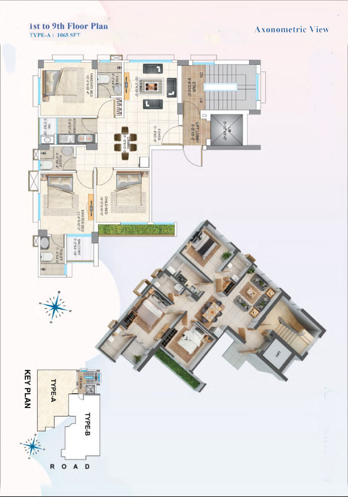 Assure Skylark 1st to 9th Floor Plan Axonometric View Type - A