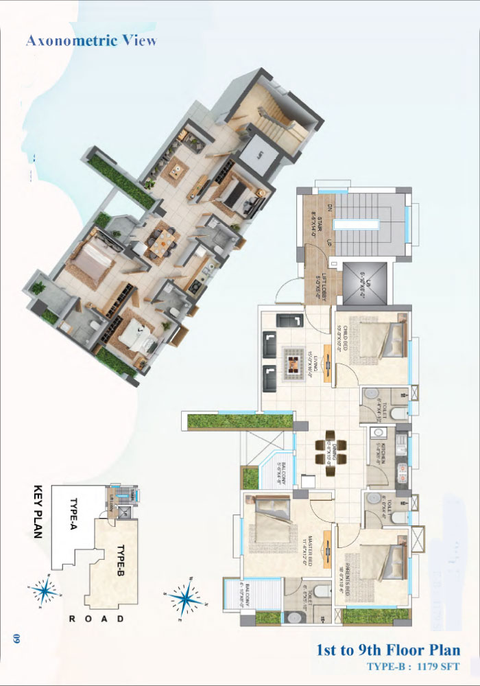 Assure Skylark 1st to 9th Floor Plan Axonometric View Type - B