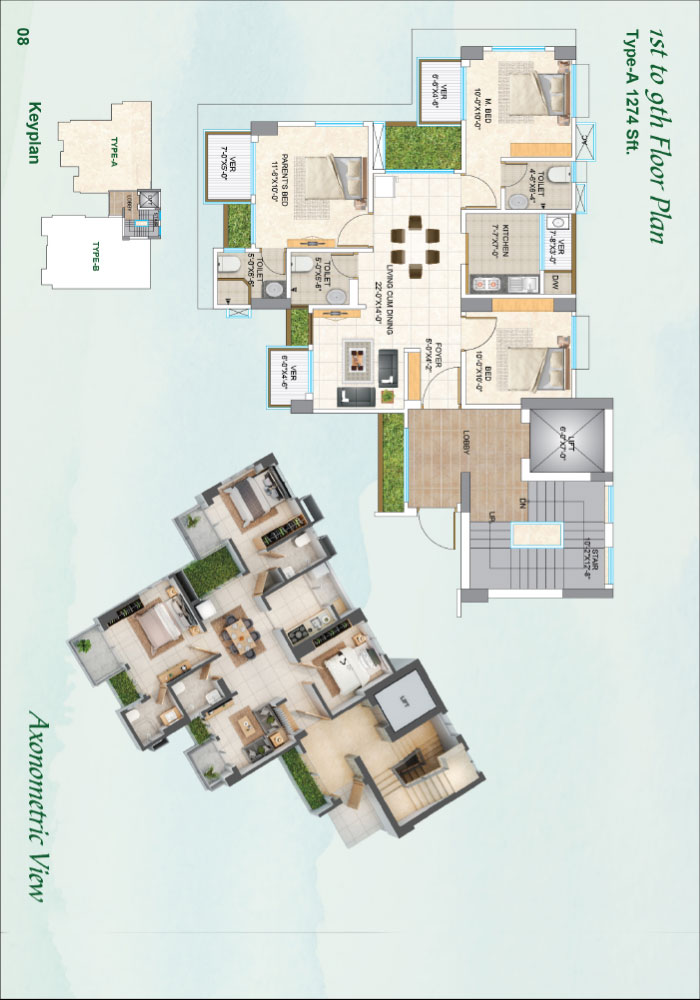 Assure SS Valley 1st to 9th Floor Type-A Axonometric View