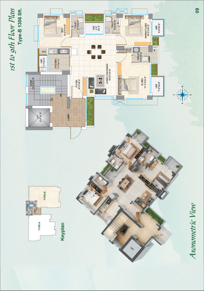 Assure SS Valley 1st to 9th Floor Type-B Axonometric View