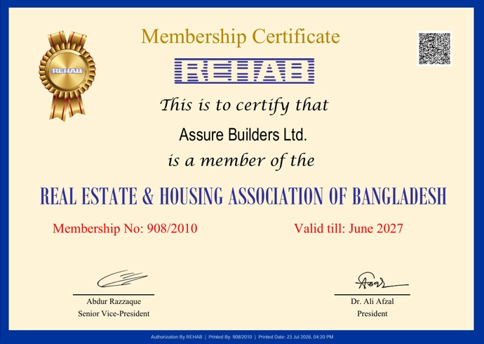 REHAB membership certificate of Assure Builders Ltd. 2027