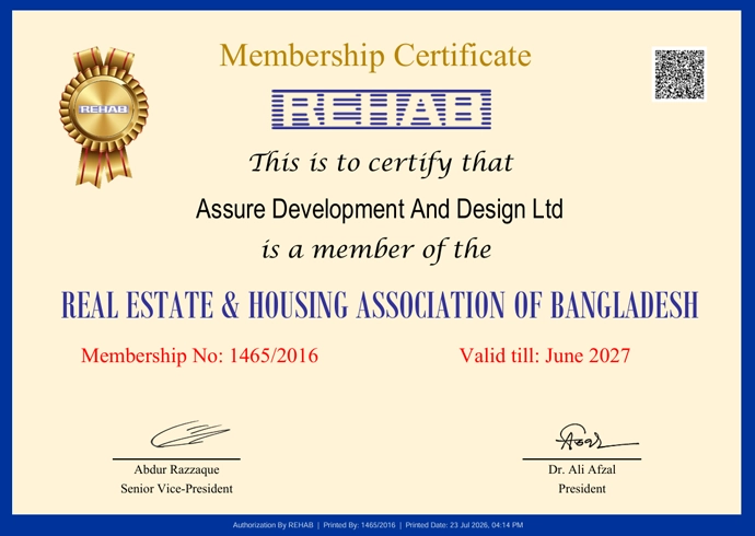 REHAB membership certificate of Assure Development Ltd. 2027